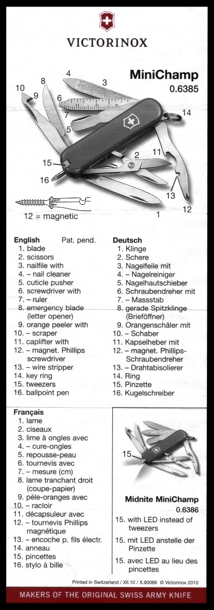 Victorinox MiniChamp Tool Guide